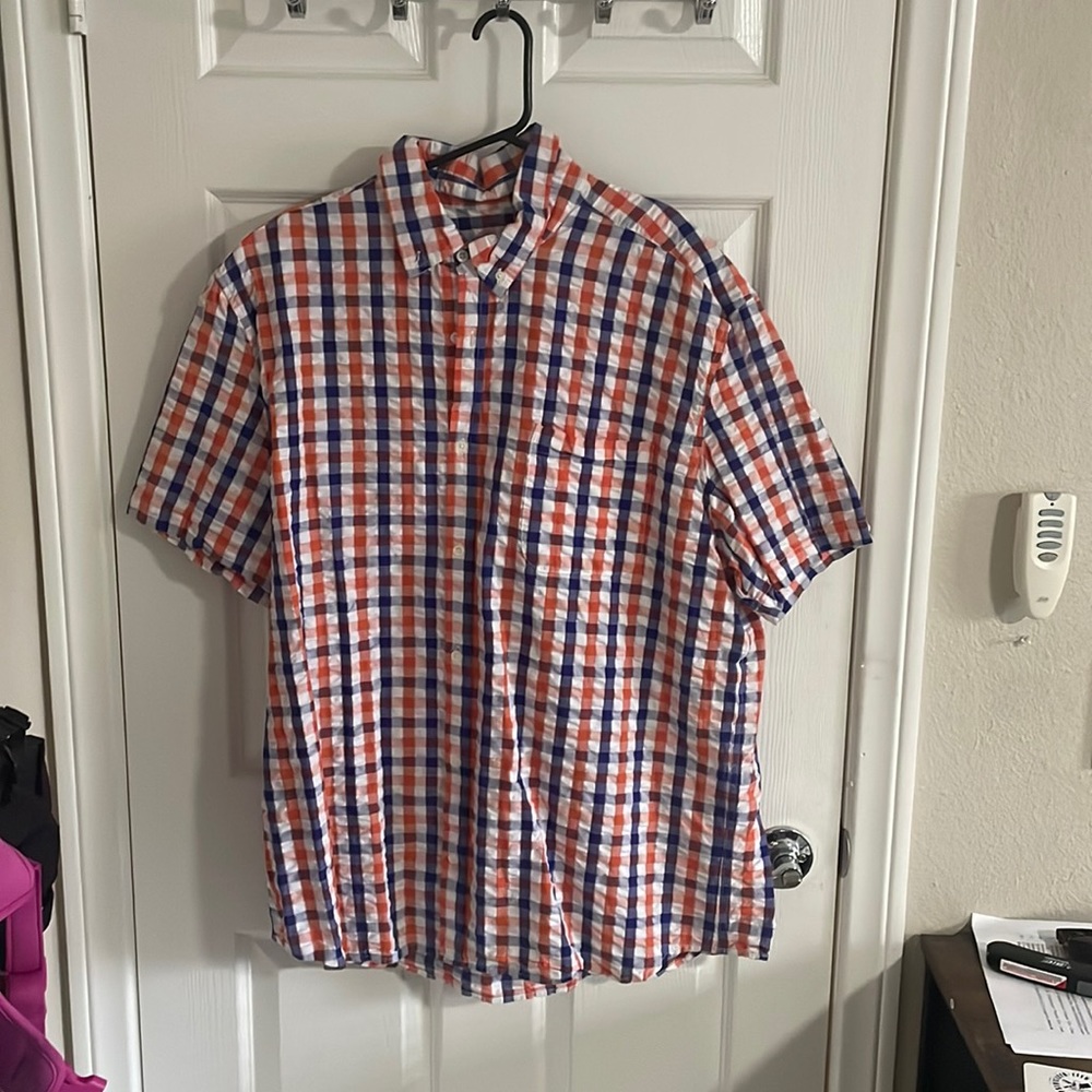 Orange and blue plaid shirt